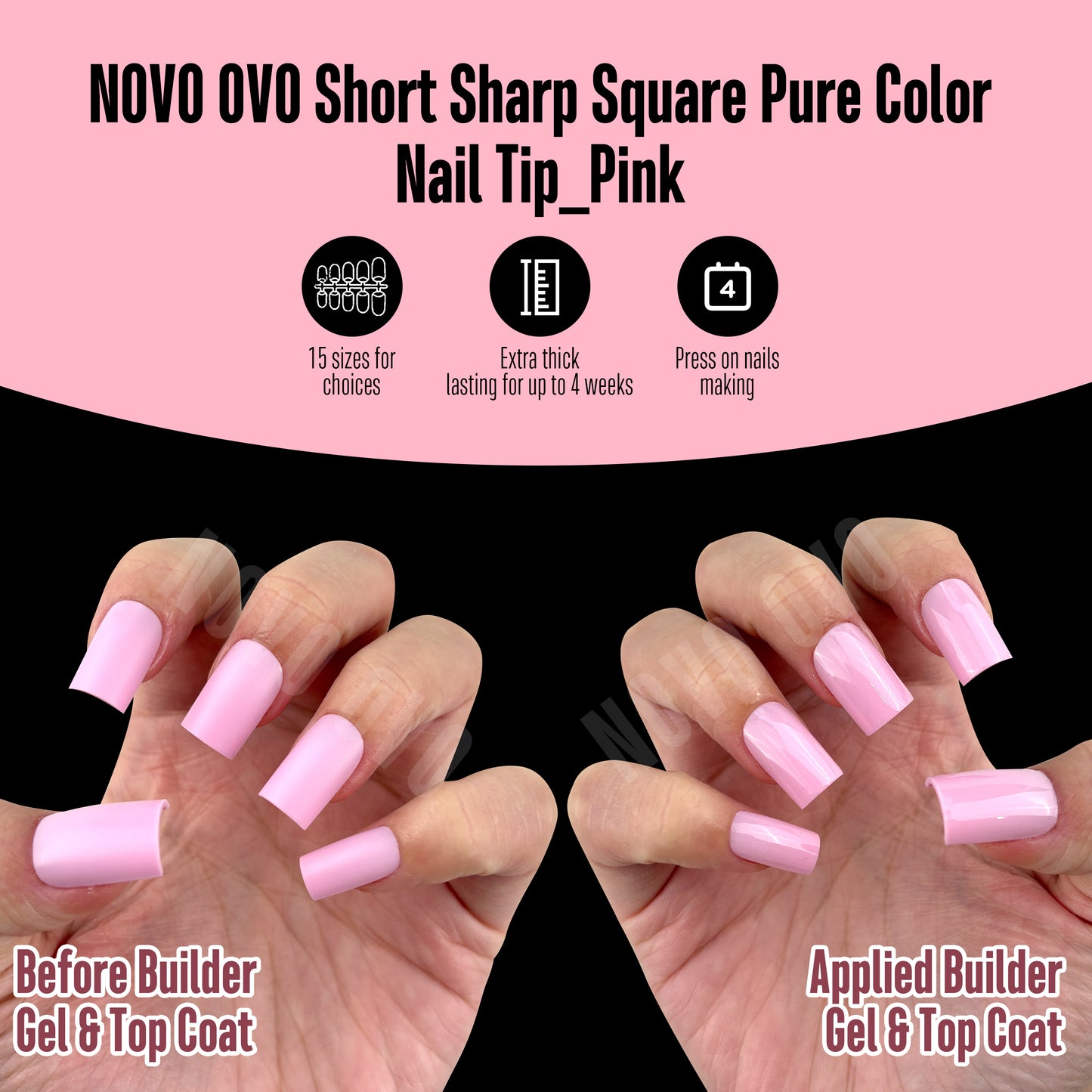 Short Sharp Square Nail Tips Pure Color Pink