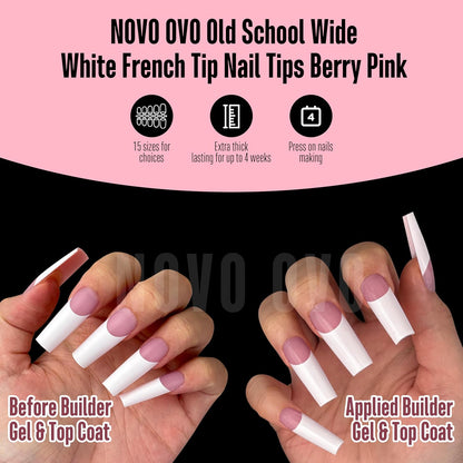 Square Long Wide White French Tip Berry Pink