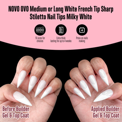 Medium or Long White French Tip Sharp Stiletto Nail Tips Milky White
