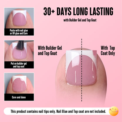 Sharp Square Deep Curve French Tip Toe Nail Tips Berry Pink 240