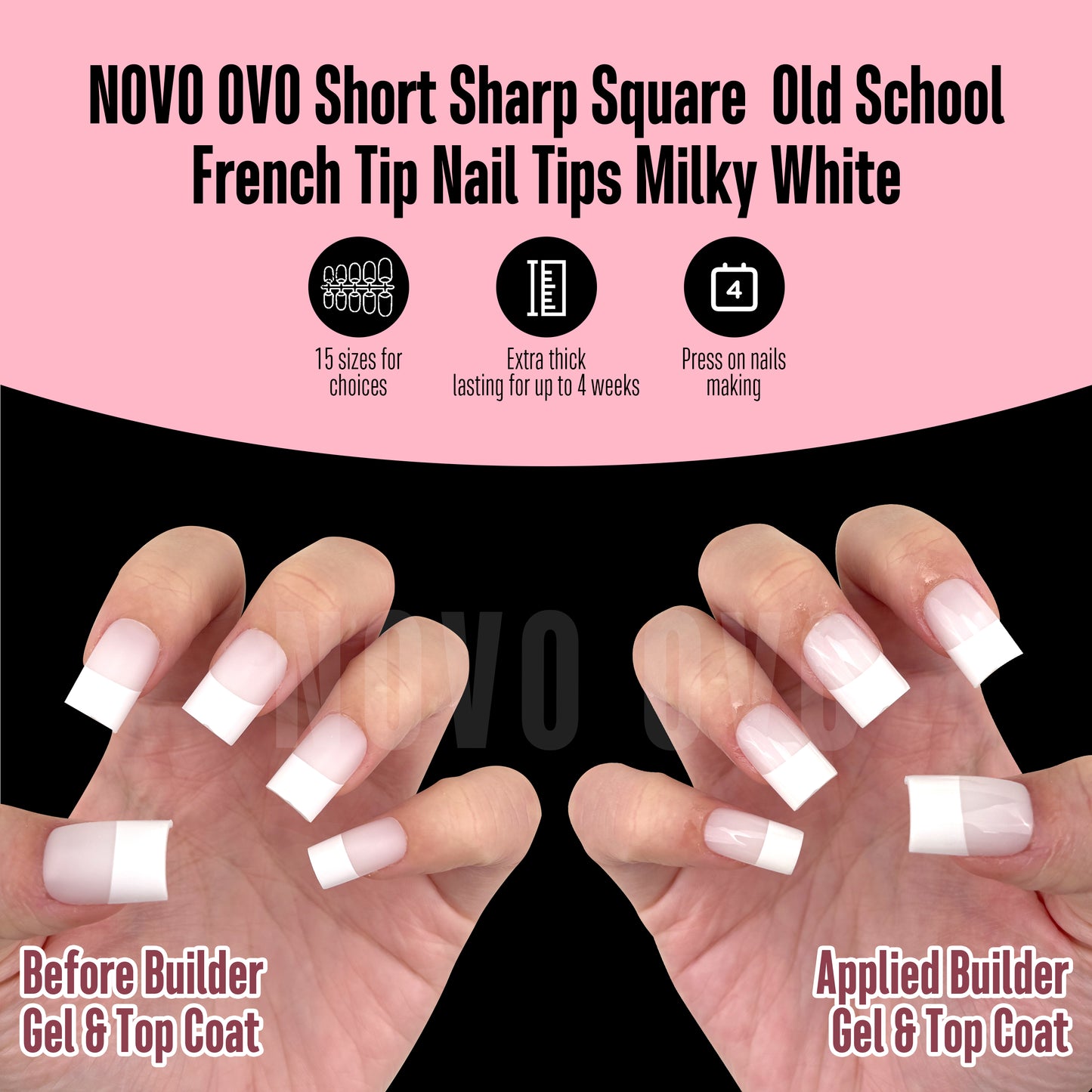 Short Sharp Square Nail Tips Wide White French Tip Milky White