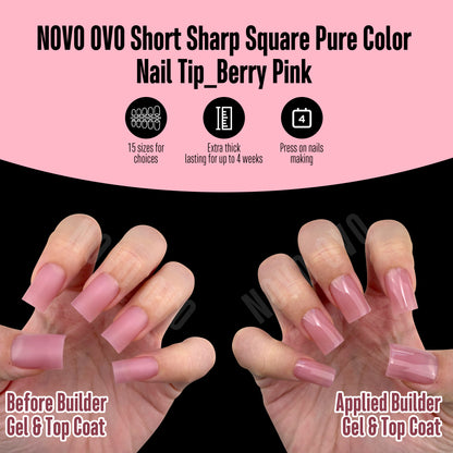 Short Sharp Square Nail Tips Pure Color Berry Pink