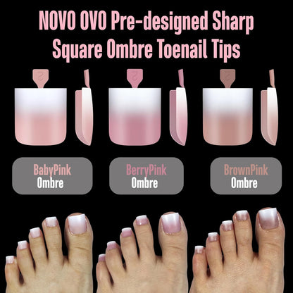 Sharp Square Toe Nail Tips Ombre Brown Pink