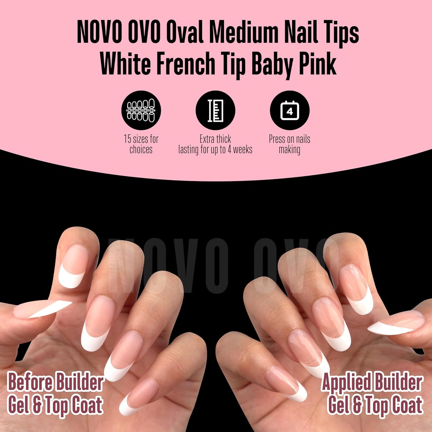 Medium Oval White French Tip BABY PINK