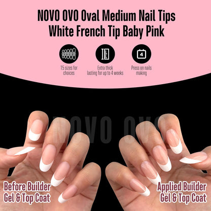 Medium Oval White French Tip BABY PINK
