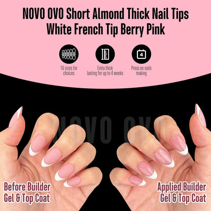Almond Short White French Tip Berry Pink
