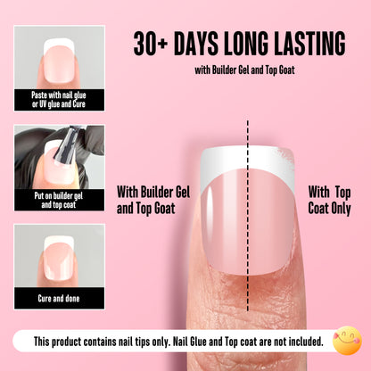 Extra Short Square Round White French Tip BABY PINK