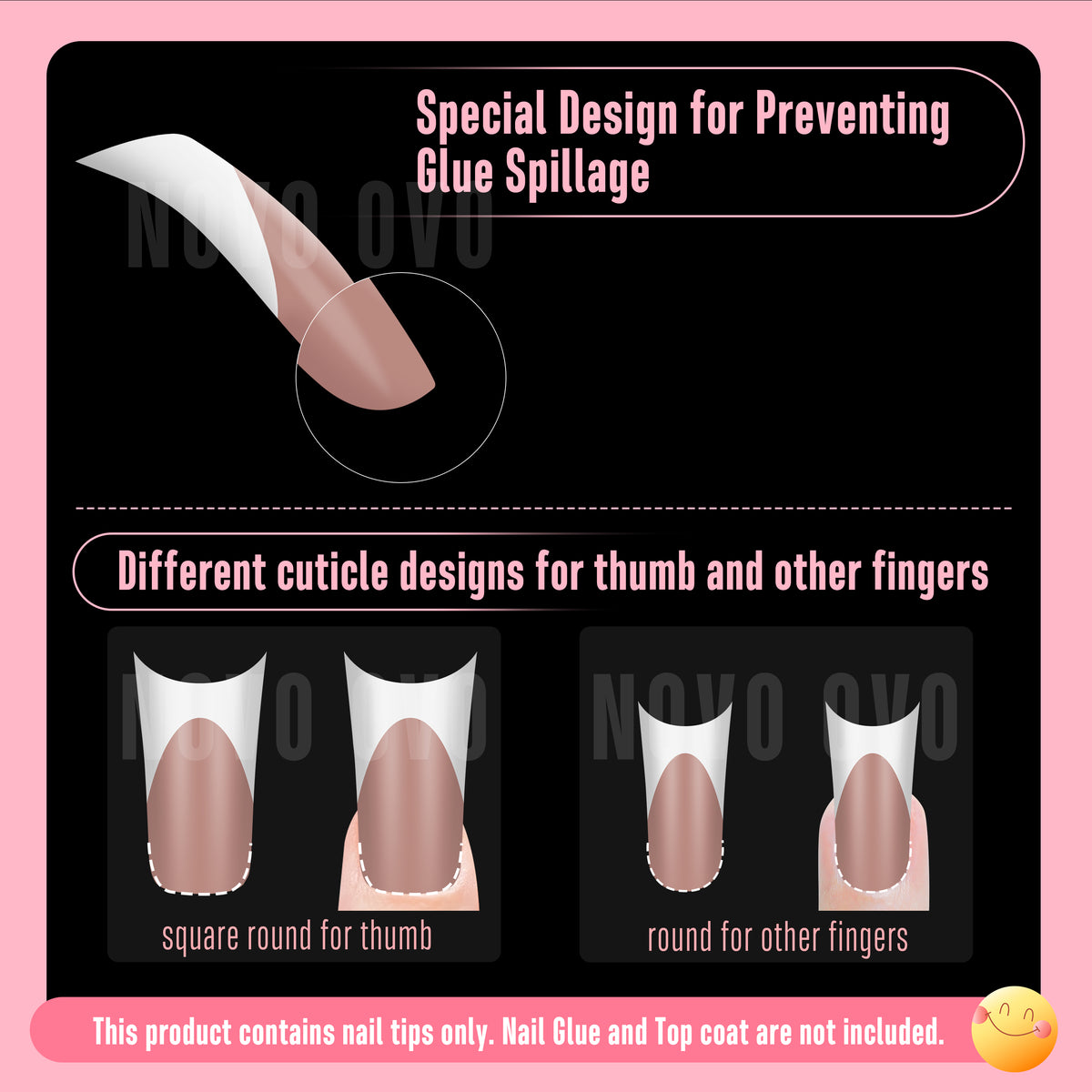 Duck Nails Medium White French Tips BROWN PINK with Moon Curve