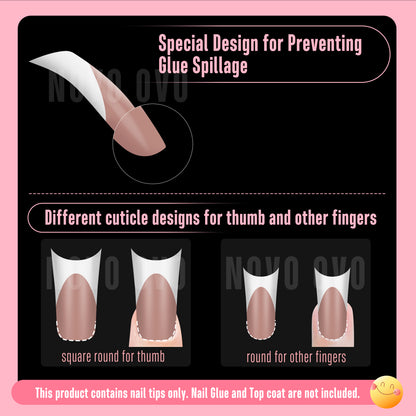 Duck Nails Medium White French Tips BROWN PINK with Moon Curve