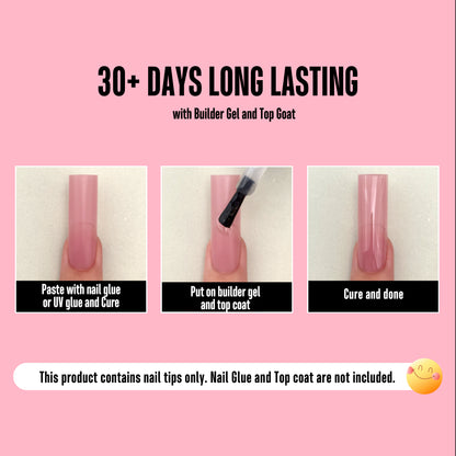 Long Sharp Square Pure Color Nail Tips Berry Pink 180