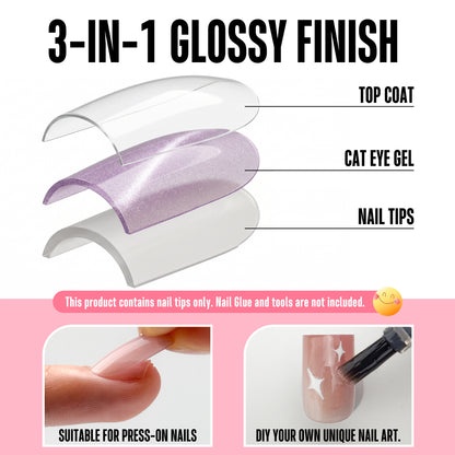 Short Sharp Square Cat Eye Nail Tips Light Purple