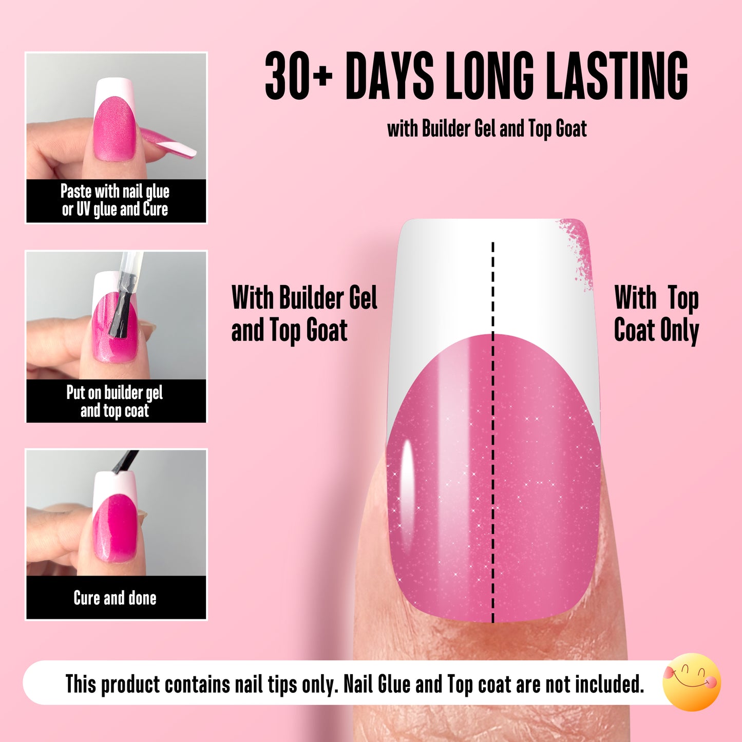 Medium Square White French Tip ROSE PINK