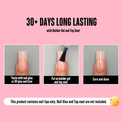 Meidum Sharp Square Pure Color Nail Tips Baby Pink 180