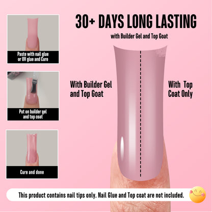 Long XL Sculpted Duck Nail Tips Pure Color Berry Pink 240