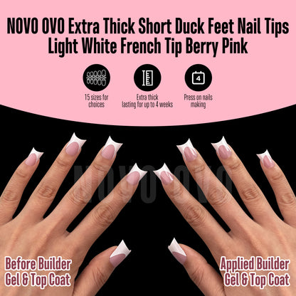Duck Nails Short with Moon Curve Milk White French Tips Berry Pink