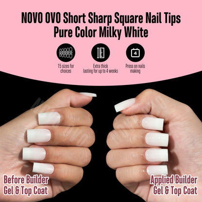 Short Sharp Square Nail Tips Pure Color Milky White