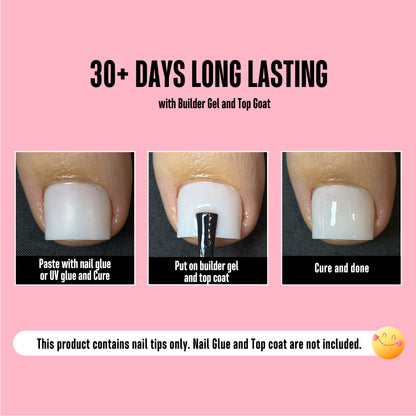 Short Sharp Square Pure Color Toe Nail Tips MILKY WHITE 224