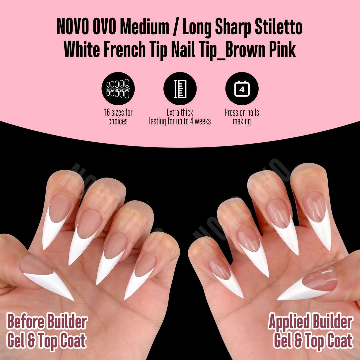 Medium or Long White French Tip Sharp Stiletto Nail Tips Brown Pink