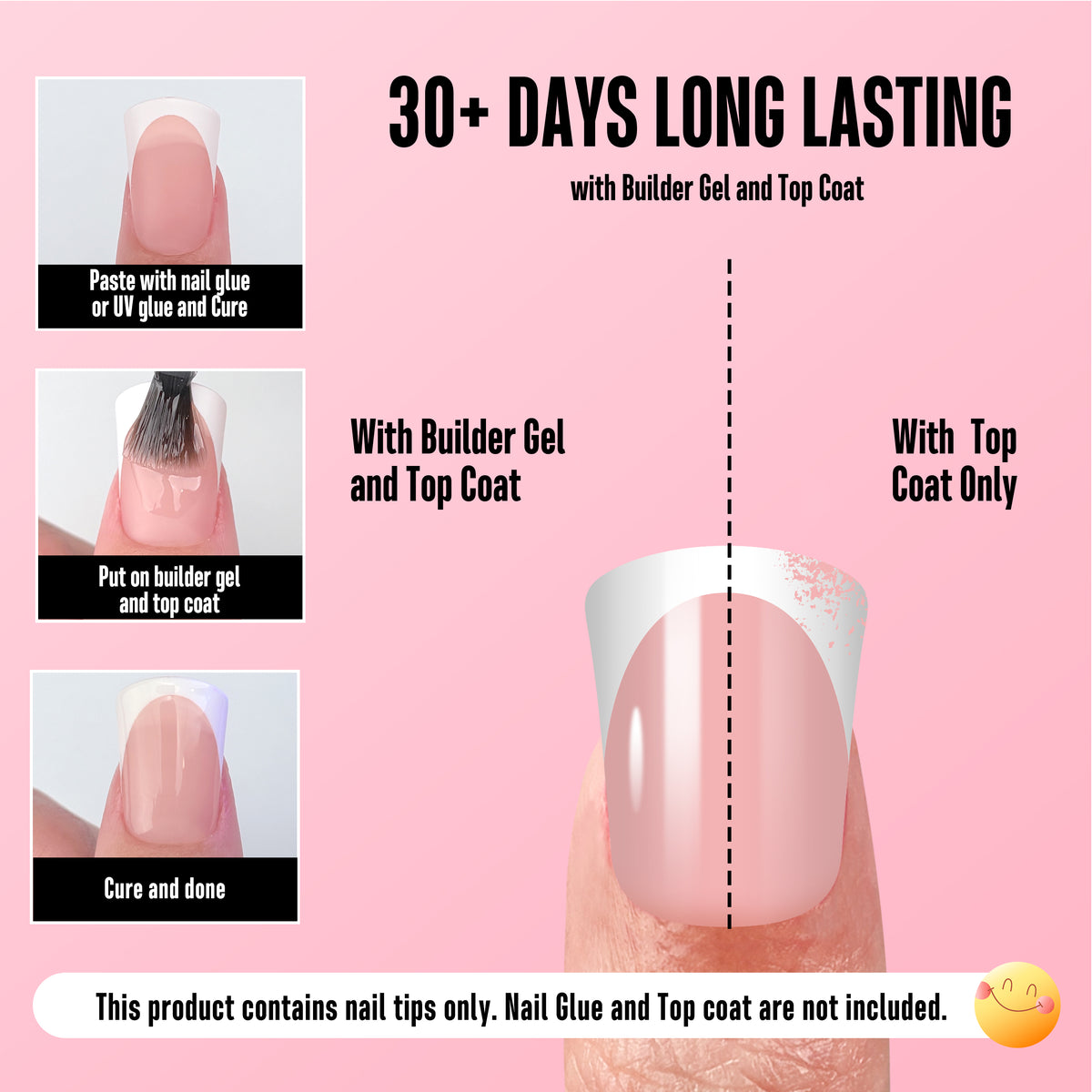 Short Round Duck Nail Tips White French Tips Baby Pink 240