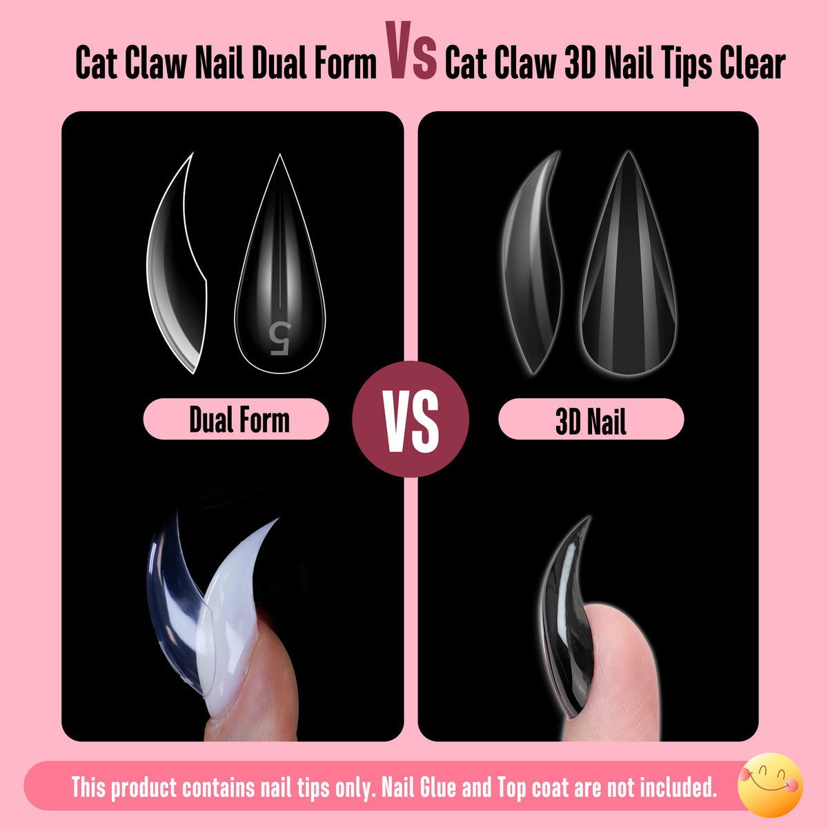 Cat Claw Short Curved Stiletto 3D Nail Tips Black 128