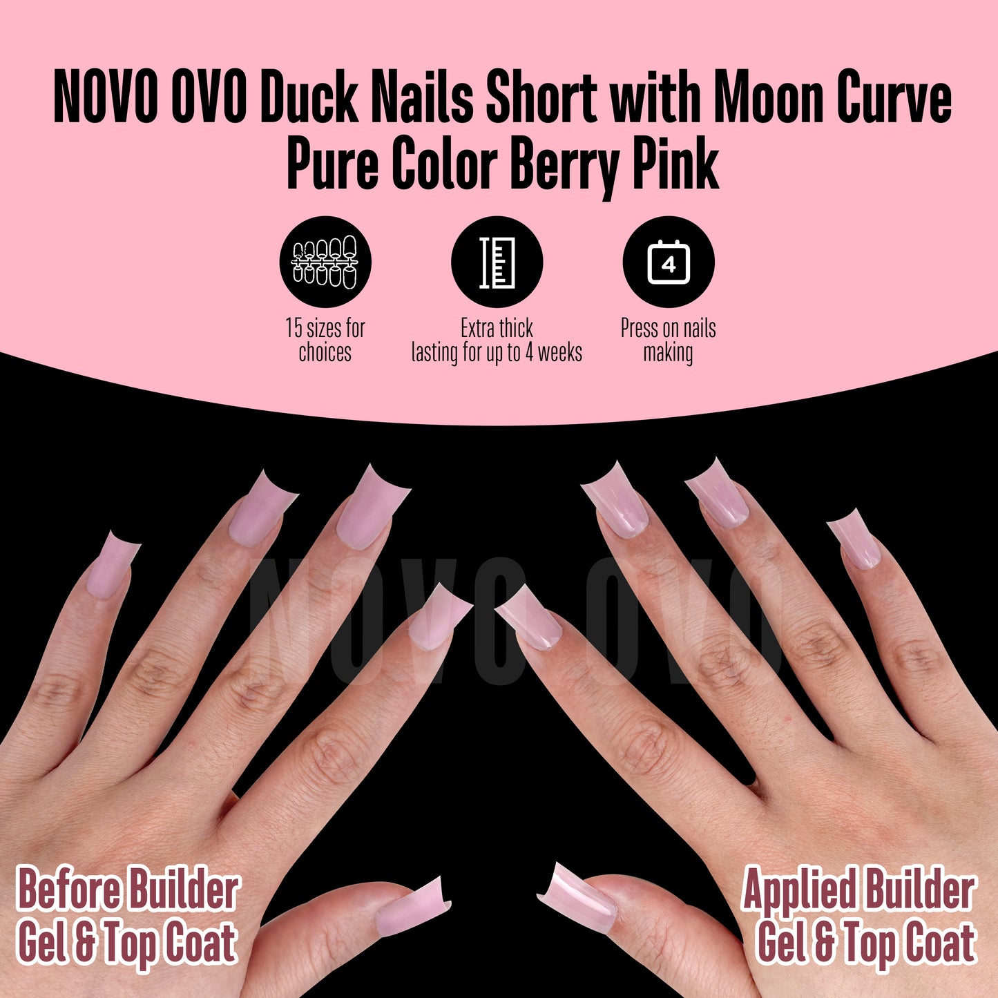 Duck Nails Short with Moon Curve Pure Color Berry Pink