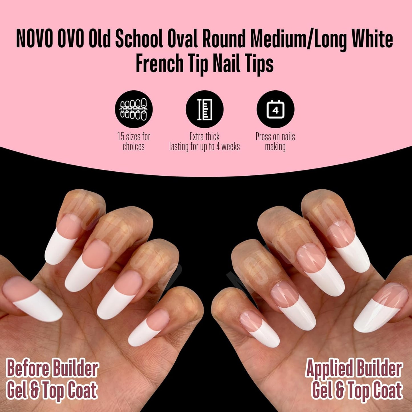Medium Long Oval Round Old School White French Tip Baby Pink 240