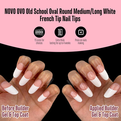 Medium Long Oval Round Old School White French Tip Baby Pink 240