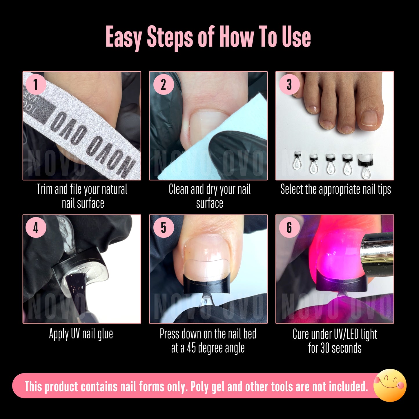 Half Cover Toe Nail Tips Black French Tip