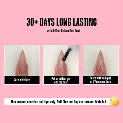 Medium or Long Pure Color Sharp Stiletto Nail Tips Brown Pink