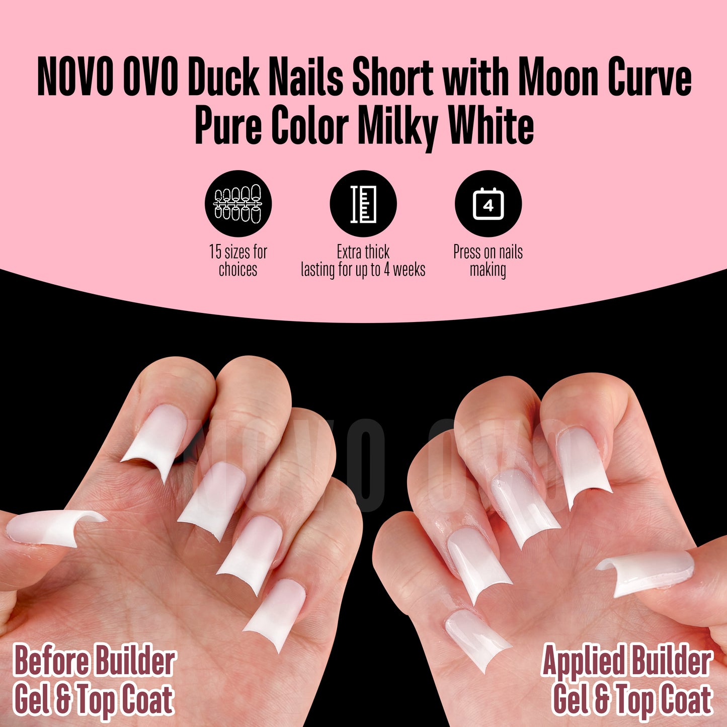 Duck Nails Short with Moon Curve Pure Color Milky White