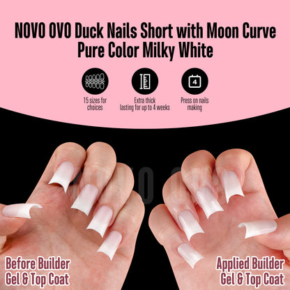 Duck Nails Short with Moon Curve Pure Color Milky White