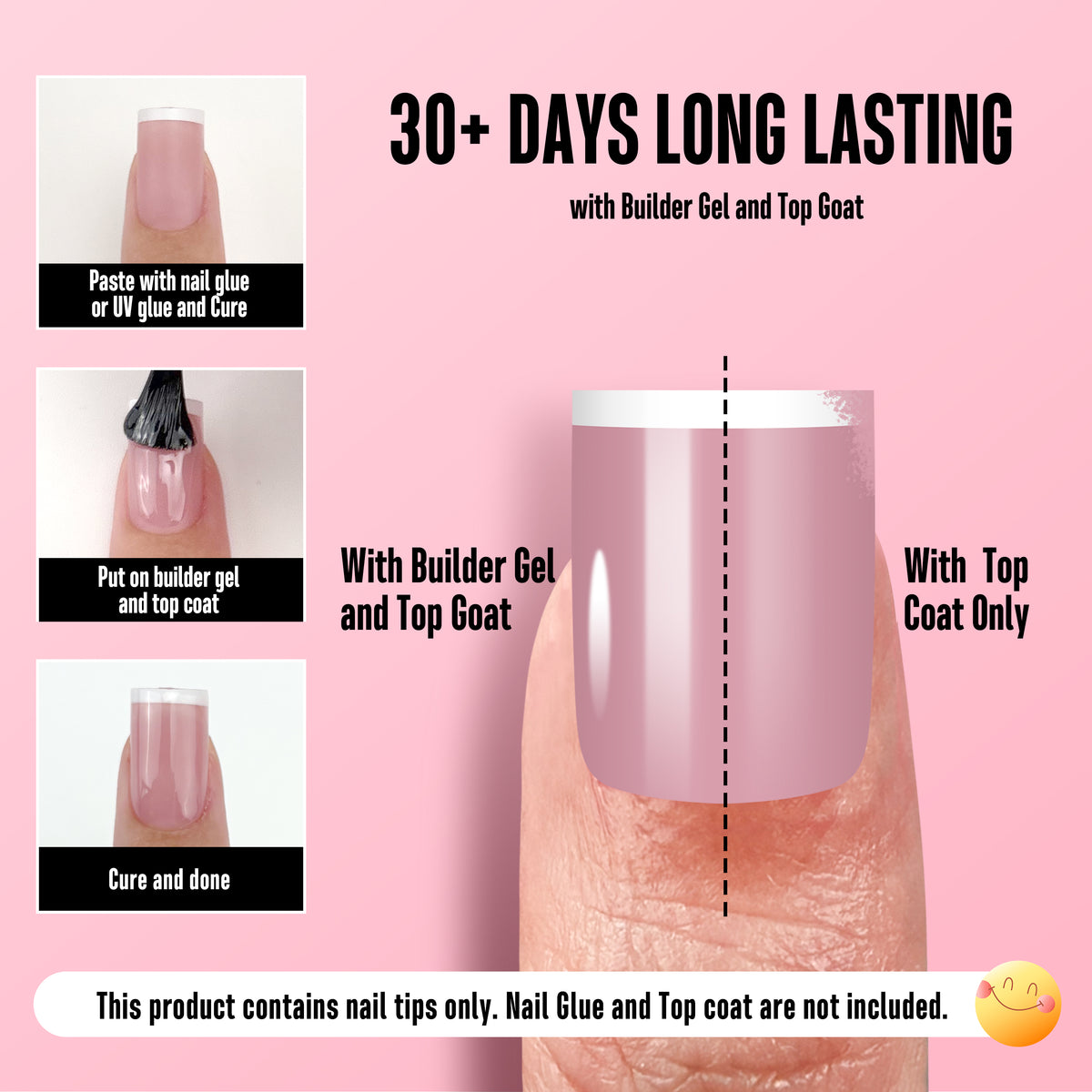Short Sharp Square White Mirco French Tip Nail Tips Berry Pink 240