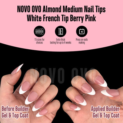 Medium Almond White French Tip BERRY PINK