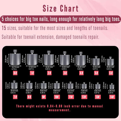 Sharp Square Toe Nail Clear 15 Sizes 360 Pcs