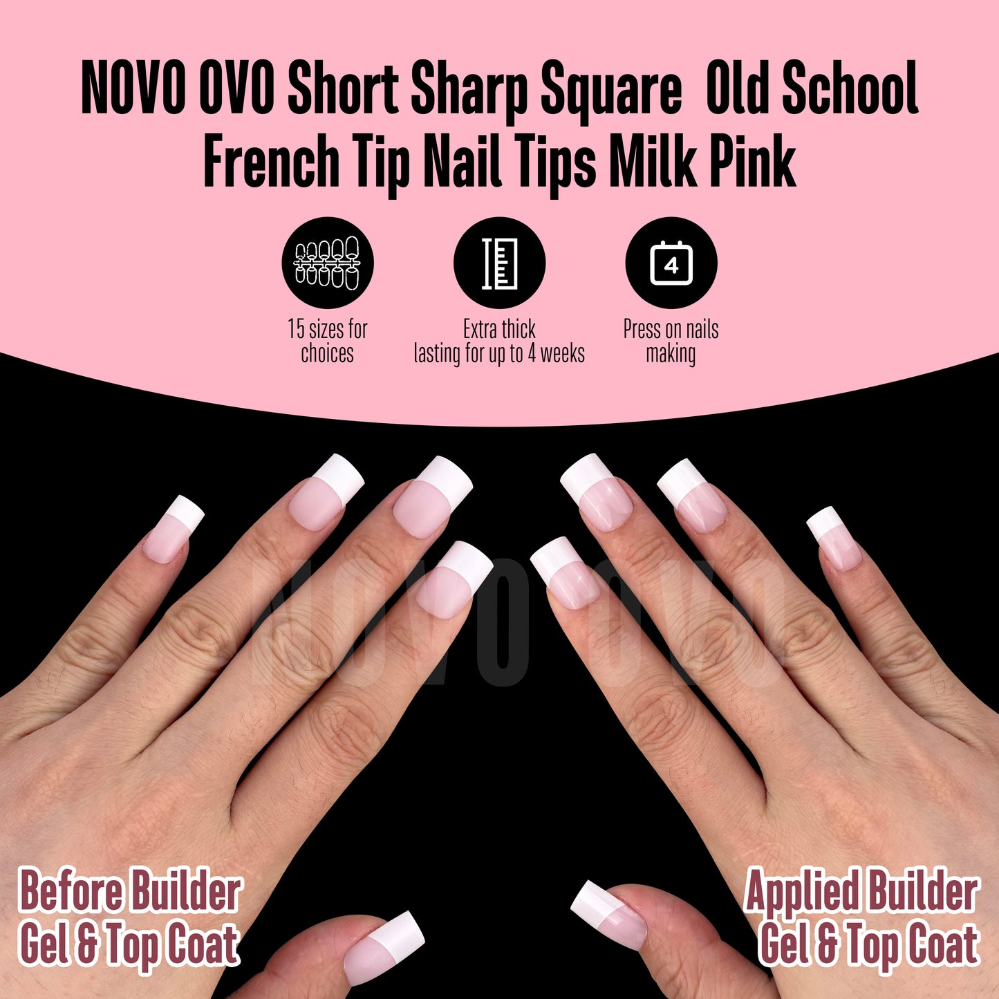 Short Sharp Square Nail Tips Wide White French Tip Milky Pink