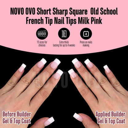 Short Sharp Square Nail Tips Wide White French Tip Milky Pink