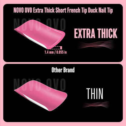 Short Duck Nails White French Tip Rose Pink