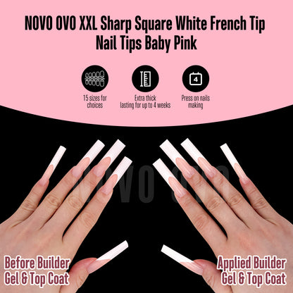 XXL Sharp Square White French Tip Naili Tips Baby Pink 150