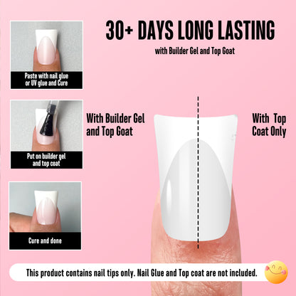 Short Duck Nails White French Tip Milky White 360