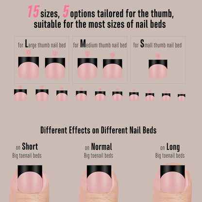 Halloween Black Sharp Square Toe Nail Black French Tips Baby Pink