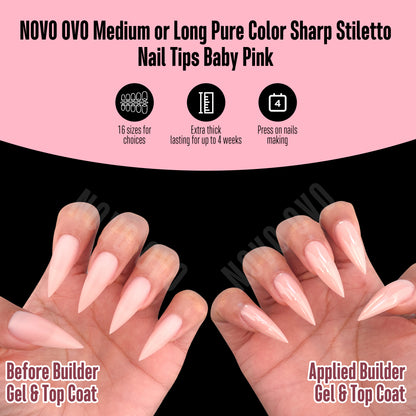 Medium or Long Pure Color Sharp Stiletto Nail Tips Baby Pink