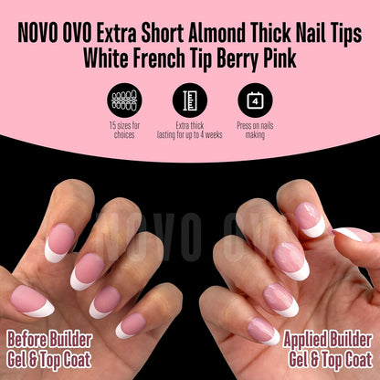 Almond Extra Short White French Tip Berry Pink