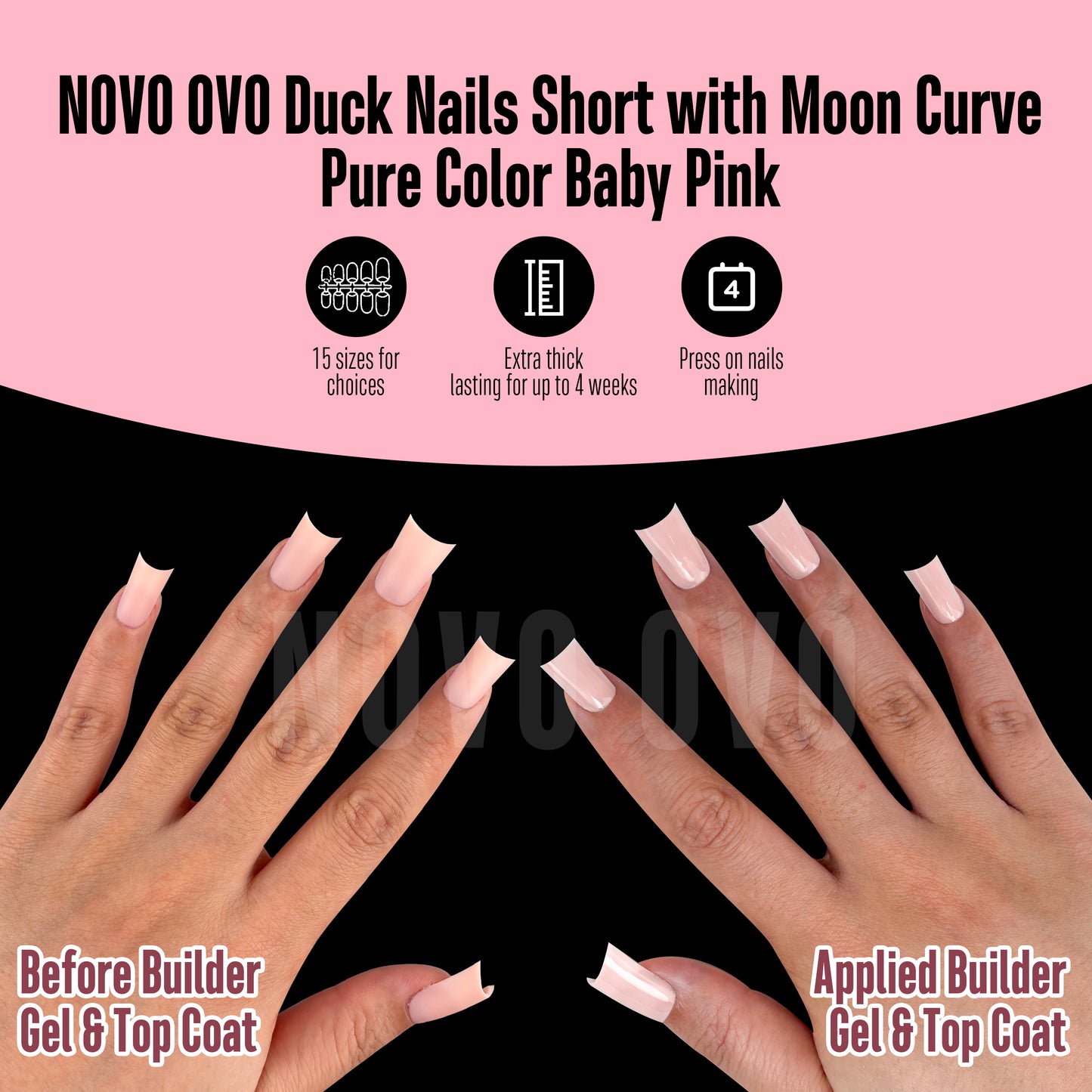 Duck Nails Short with Moon Curve Pure Color Baby Pink