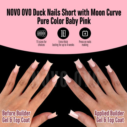 Duck Nails Short with Moon Curve Pure Color Baby Pink