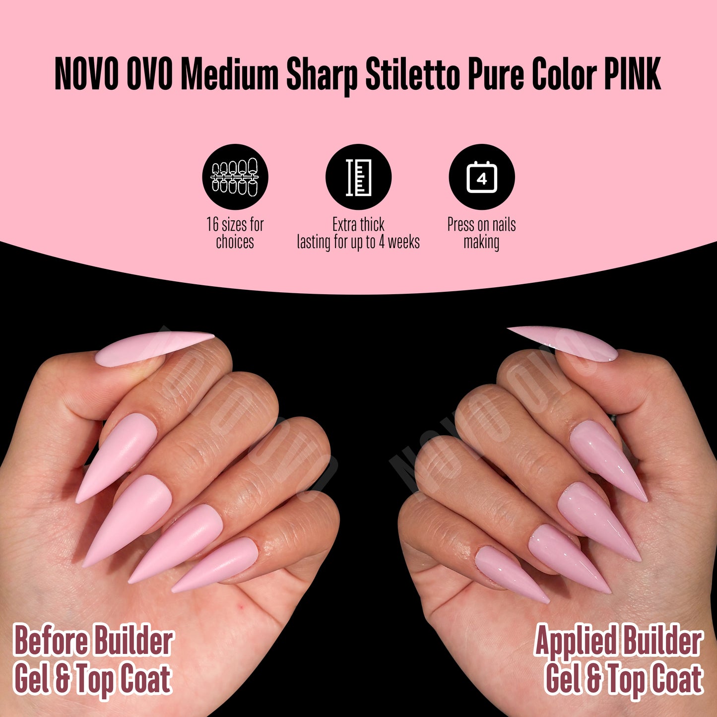 Medium or Long Pure Color Sharp Stiletto Nail Tips Pink