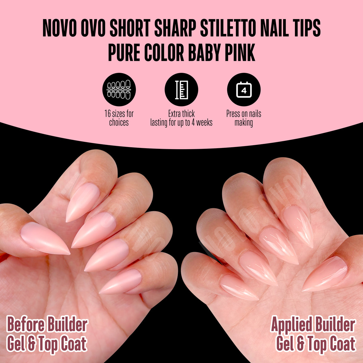 Short Sharp Stiletto Nail Tips Pure Color Baby Pink 224