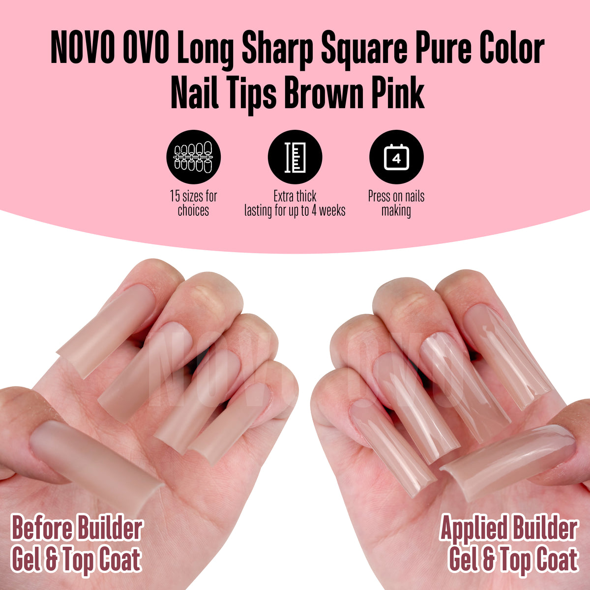 Long Sharp Square Pure Color Nail Tips Brown Pink 180