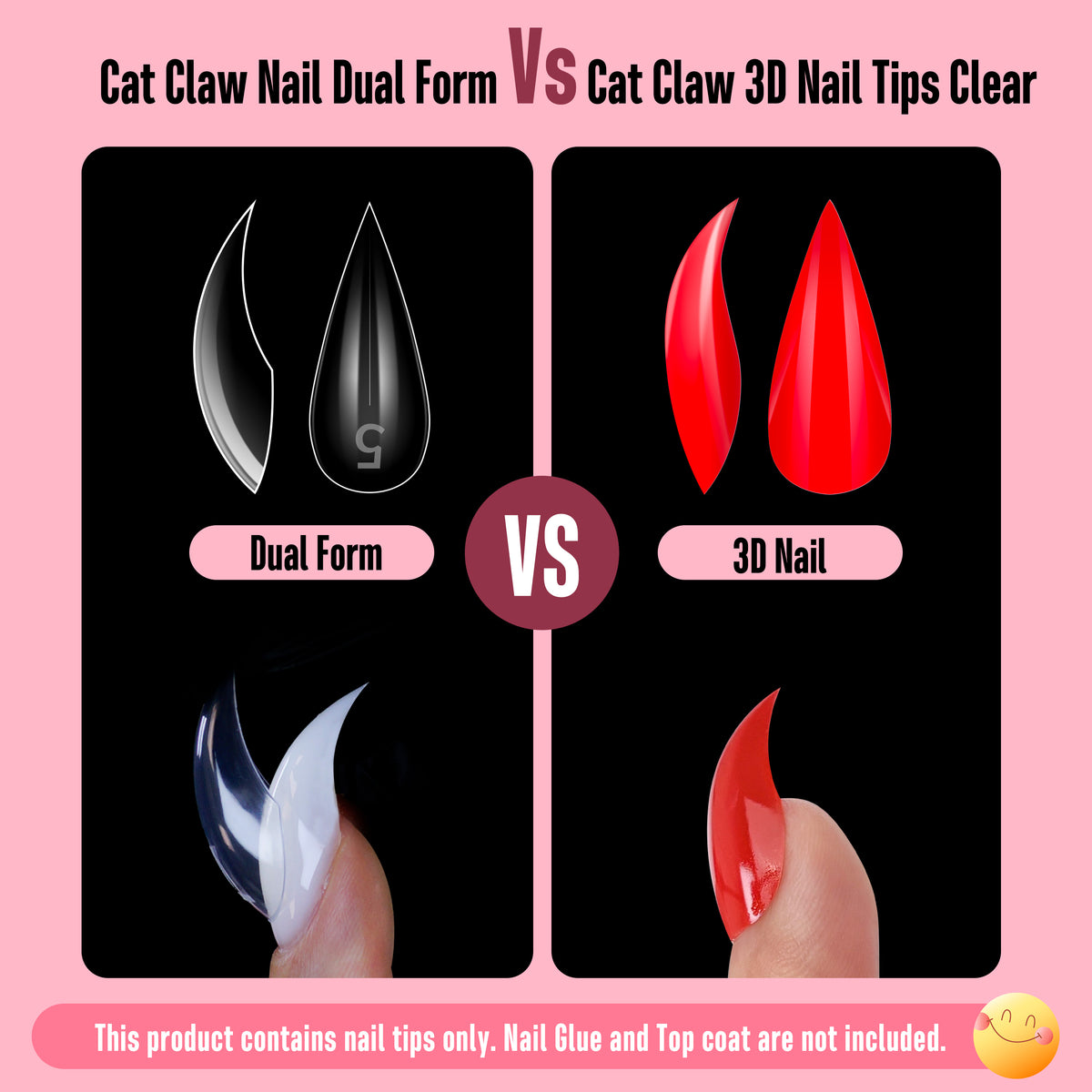 Cat Claw Short Curved Stiletto 3D Nail Tips Red 128