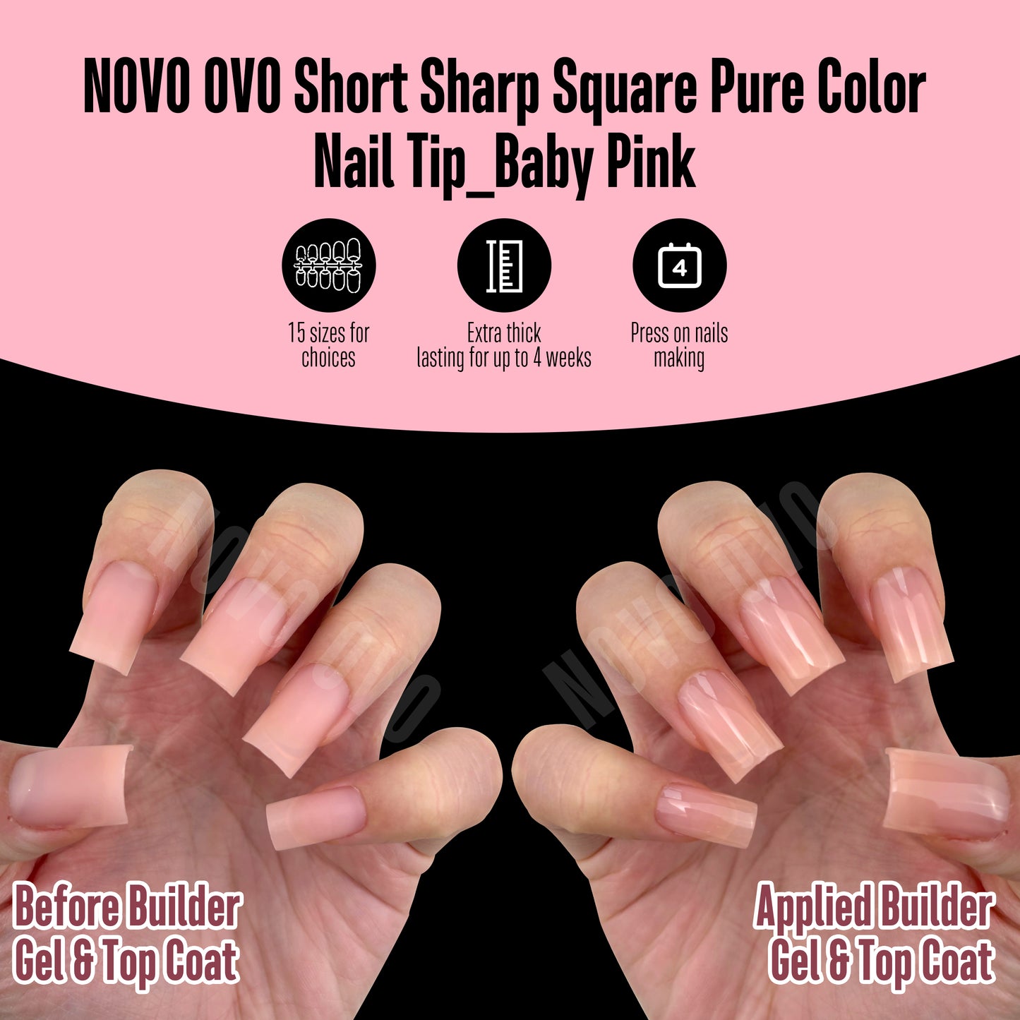 Short Sharp Square Nail Tips Pure Color Baby Pink