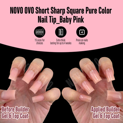 Short Sharp Square Nail Tips Pure Color Baby Pink